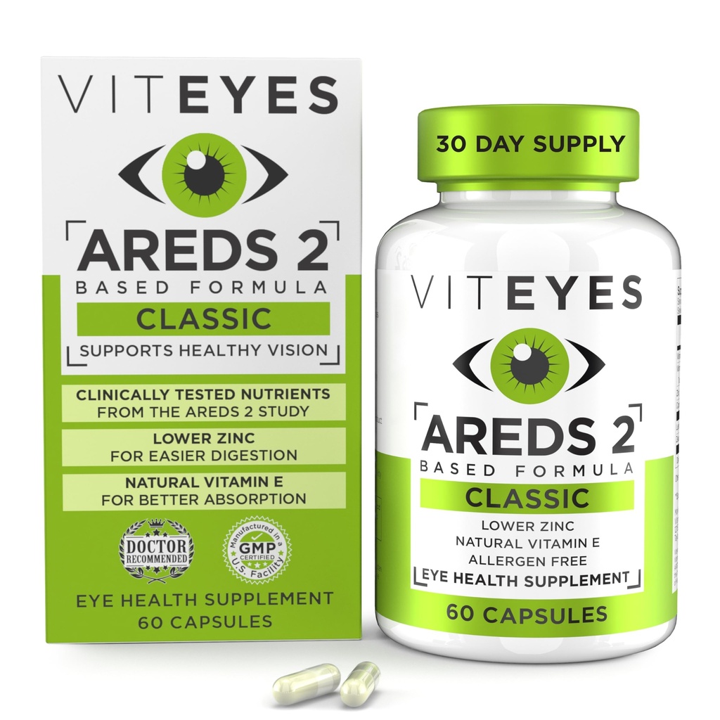 Viteyes AREDS 2 Eye Vitamins, Classic Macular Support, Allergen Free Capsules, with Natural Vitamin E, Vitamin C, Zinc, Copper, Lutein & Zeaxanthin, Eye Doctor Trusted, Manufactured in The USA, 60 Ct