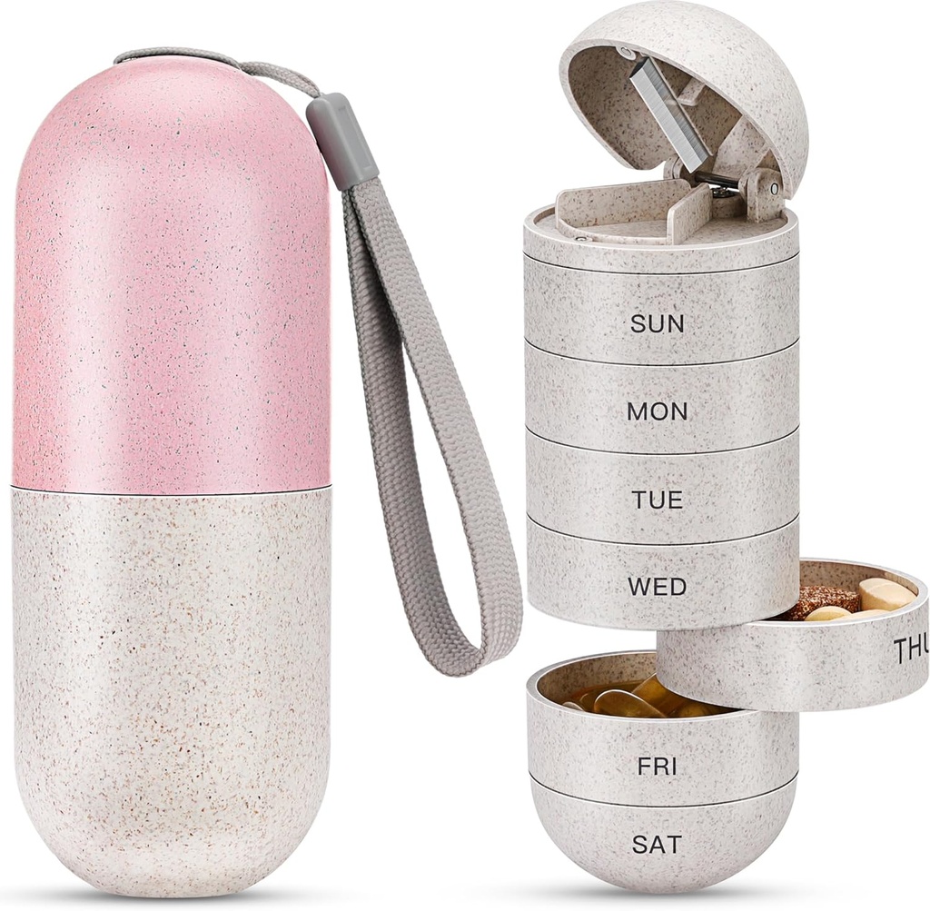 Zannaki 2 en 1 Pill Organizador con Cutter,Grain Fiber Caja semanal de Pill Grande Compartimiento Moisture Proof,Magnetic Lock,BPA Free Travel Hiking Pill Box 7 Day to Hold Pills,Vitamins,Fish Oil,Suplementos