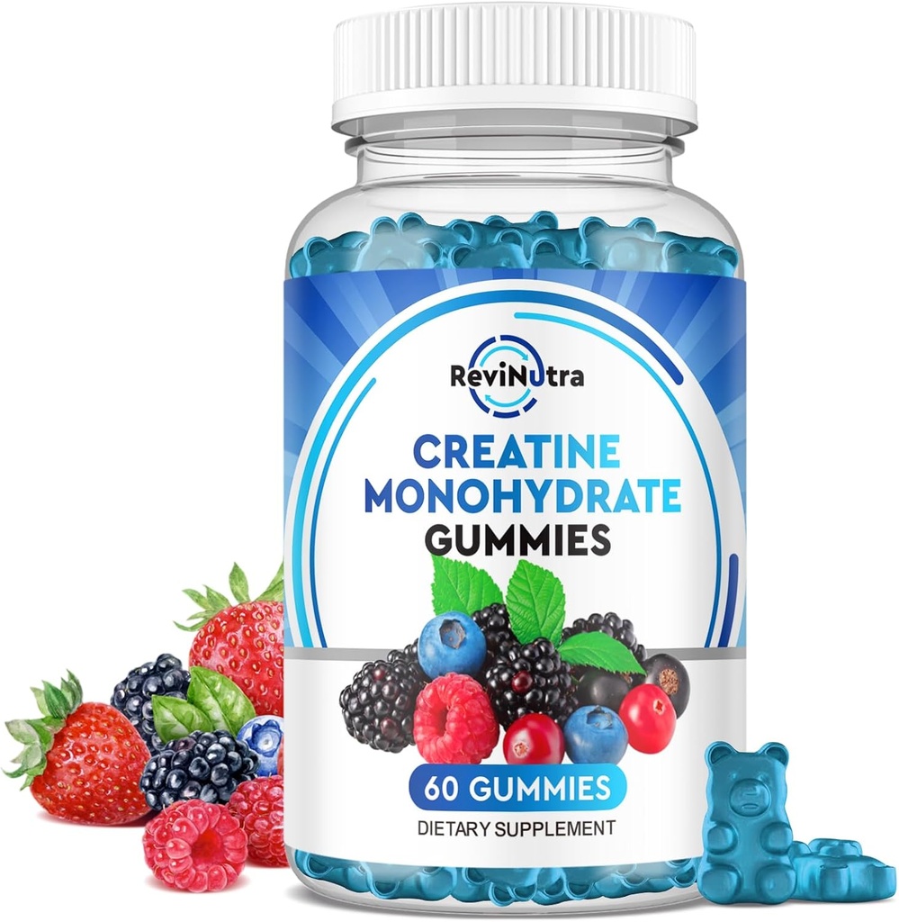Creatine Monohydrate Gummies for Men & Women, Chewables Creatine Monohydrate with Vitamin B12 for Muscle Growth & Recovery-Vegan, Mixed Berry Flavor, 60 Gummies