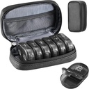 Serfeymi Organizador semanal de píldoras de viaje 2 veces al día PM Actualizado Negro Pill Box 7 día con carcasa de cobre portátil PU, Organizador de medicina para píldoras, vitaminas, aceites de pescado - Negro 01