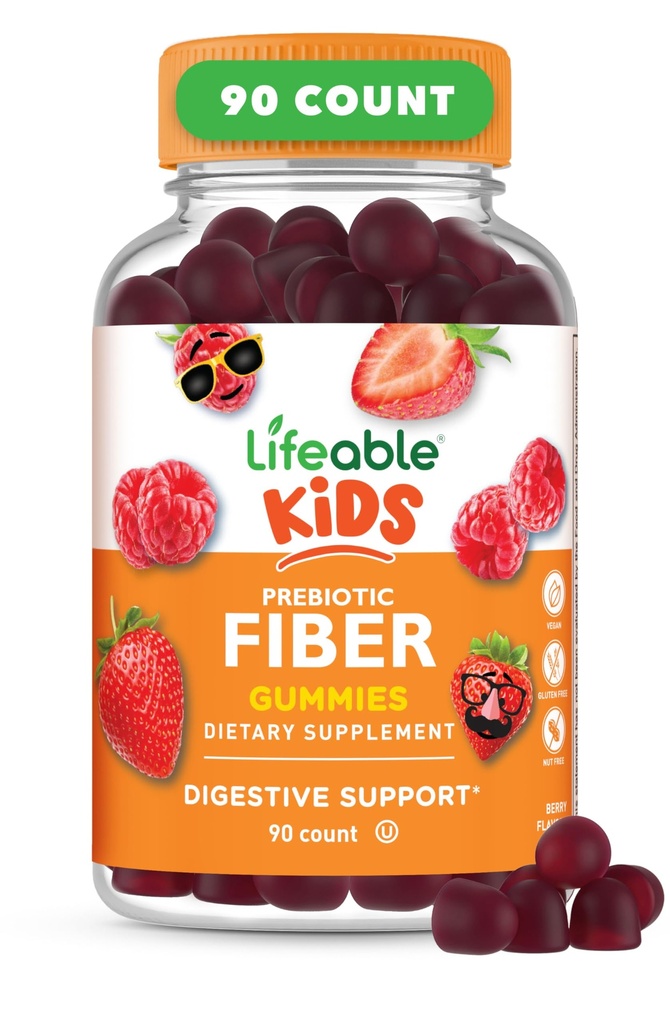 Lifeable Prebiotic Fiber Gummies for Kids | Kids Fiber Gummies 5g | Great Tasting Fiber Supplements for Kids | Prebiotic Gummies for Digestive Health | Fiber Gummy for Kids, Children | 90 Gummies