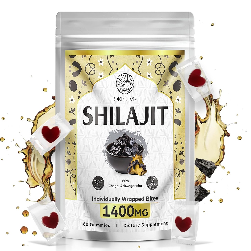 1400 MG Shilajit Gummies, Shilajit Pure Himalayan Organic Gummies with Ashwagandha, Himalayan shilajit for Men, 85+ Trace Minerals " Fulvic Acid, Individuo, Libre de Azúcar, 60 Condes