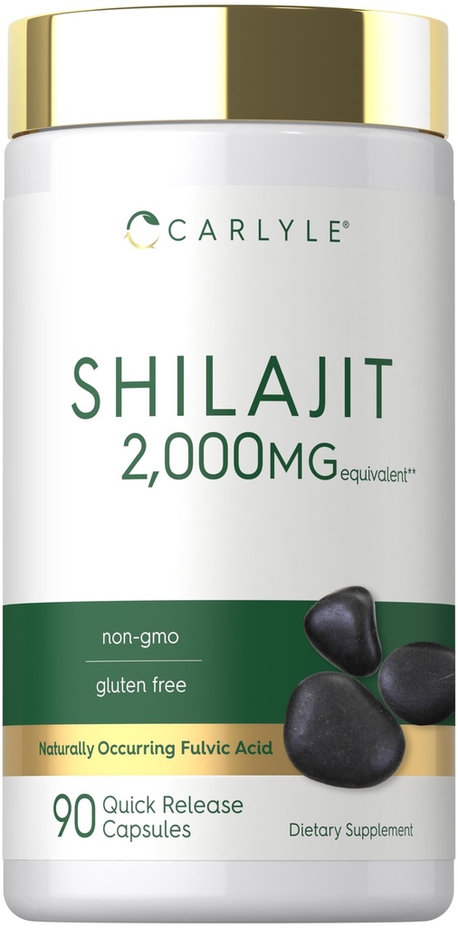 Carlyle Shilajit Capsules ← 2000mg Silencioso 90 Cuenta Silencioso No GMO y Gluten Suplemento gratuito