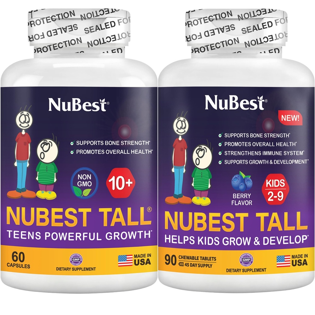 NuBest Bundle Tall 10+ 60 Capsules Tall Kids 90 Chewable Tablets ← Crecimiento de altura Apoyo para niños y adolescentes  durable Calcium, Vitaminas D3 K2, Collagen & Herbal Blend