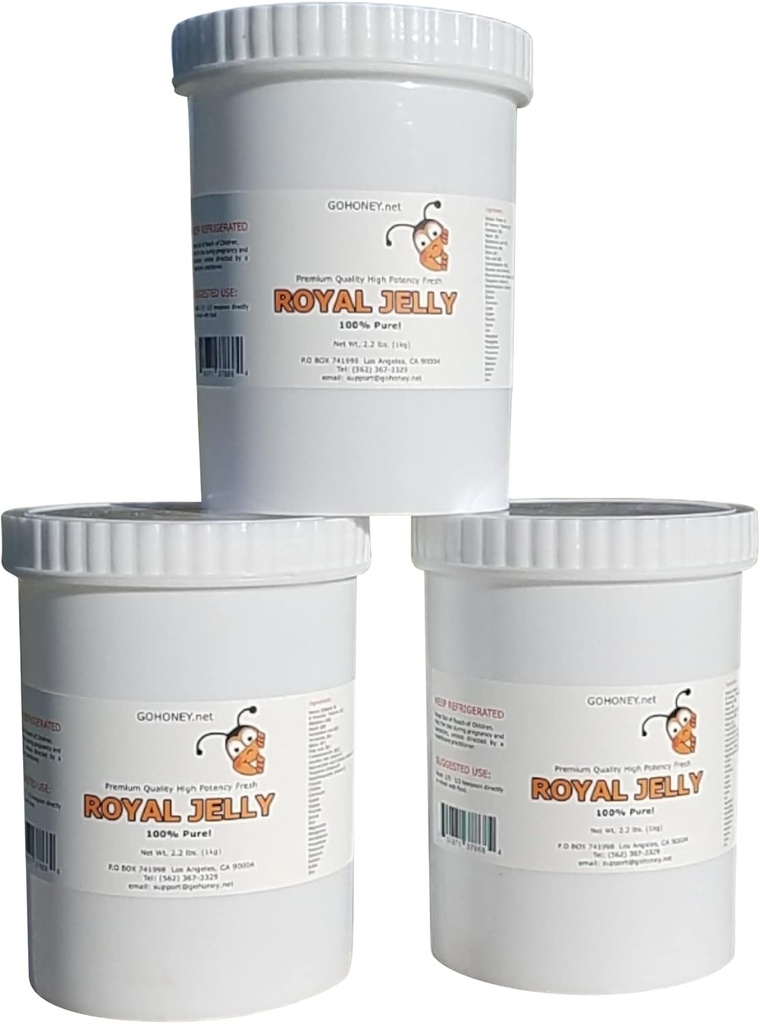 Royal Jelly Organic – Unfiltered Raw Royal Jelly Energy Supplement for Men and Women – Immune Support Supplement with Retinol, Vitamin B, Biotin, Niacin, – 3x2.2 Lbs, Plastic Jar