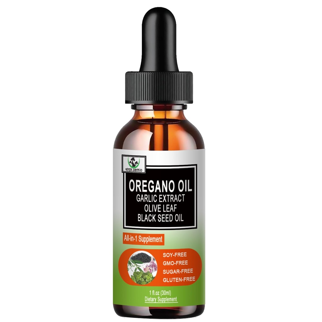 Óleo Orgánico de orégano con aceite de semilla negra, gotas líquidas de aceite de orégano w / hoja de oliva acrílica Elderberry para inmuno, soporte digestivo " antioxidante, suplemento de apoyo razonable para mujeres hombres