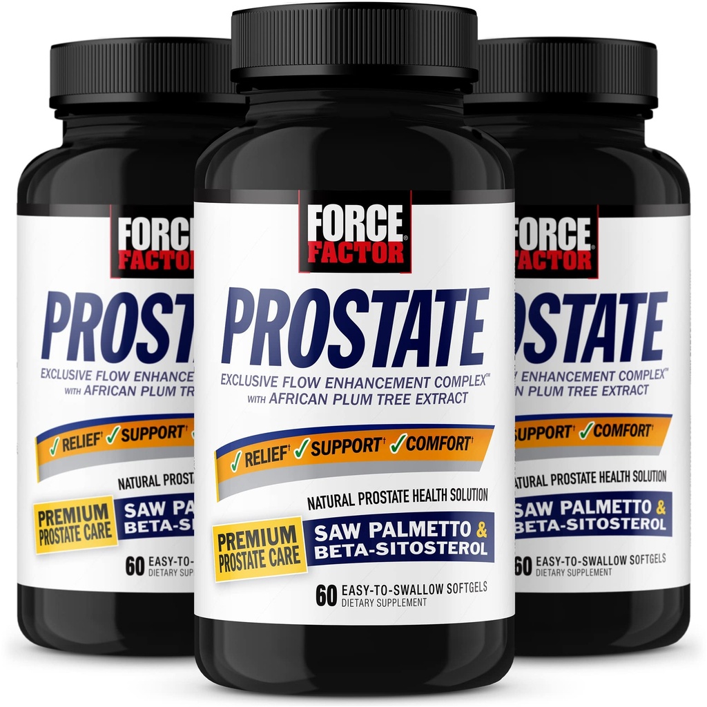 FORCE FACTOR Prostate, 3-Pack, Saw Palmetto y Beta Sitosterol Suplemento para Hombres, Apoyo a la Salud de la Prostata, Soporte de Tamaño, Alivio urinario, Control de la vejiga, Reducir la orina nocturna, 180 Softgels