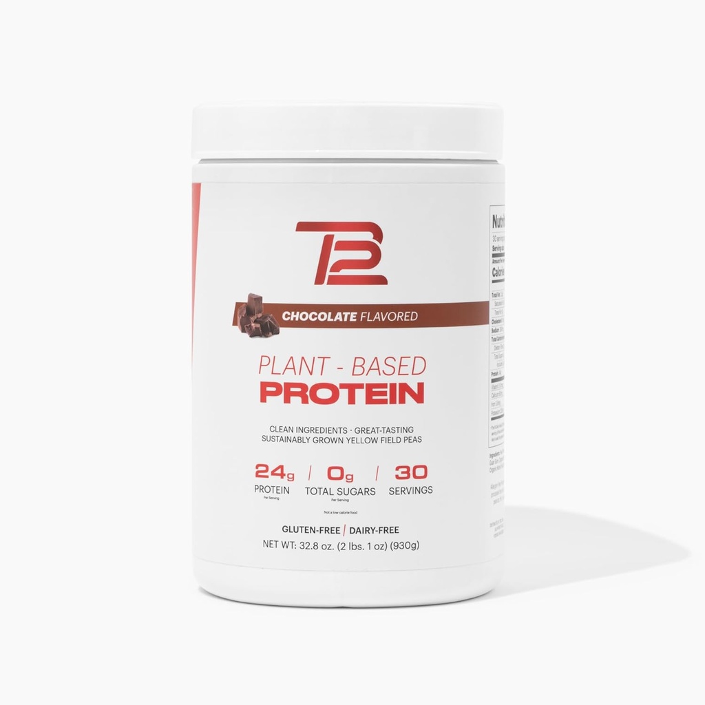 TB12 Powder de proteína con base vegetal por Tom Brady, 24g de Pea Vegan Protein, Bajo Azúcar, Baja Carb, No GMO, Reemplazo de Comida, Keto Friendly, Paleo, Libre de Azúcar, Sabor de Chocolate (30 Servimientos/2,25 libras)