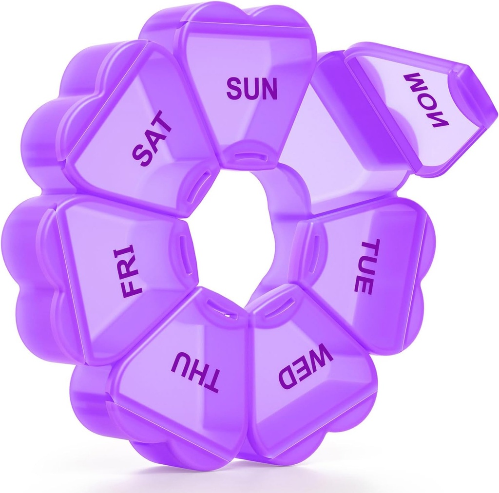 Gran organizador semanal de píldoras, caja de píldoras 7 días, KAPENS Daily Vitamin Case Large Capacity Compartments, Contenedores de píldoras para suplementos de medicina de aceite de pescado, púrpura