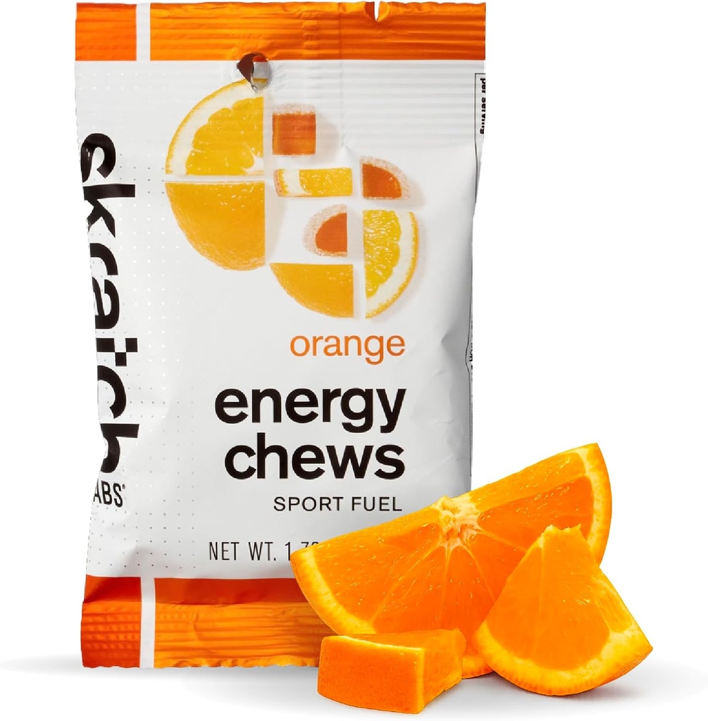 Skratch Labs Energy Chews | Gummies for Running, Cycling, and Sports Performance | Gel Alternative | Orange (10 Pack) | Gluten Free, Vegan