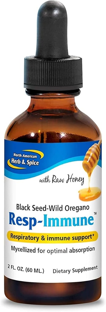NORTH AMERICAN HERB &amp; SPICE Resp-Immune - 2 oz - Respiratory &amp; Immune Support - Semilla negra, orégano P73 Oil &amp; Raw Honey - Mycellized for Optimal Absorption - Non-GMO - 39 Servings