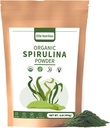 Polvo Espirulina Orgánica, No GMO, USDA Certificado, Superalimentos Verdes Energía, Alto en Proteína, Minerales, Antioxidantes y Vitaminas, 1 lb