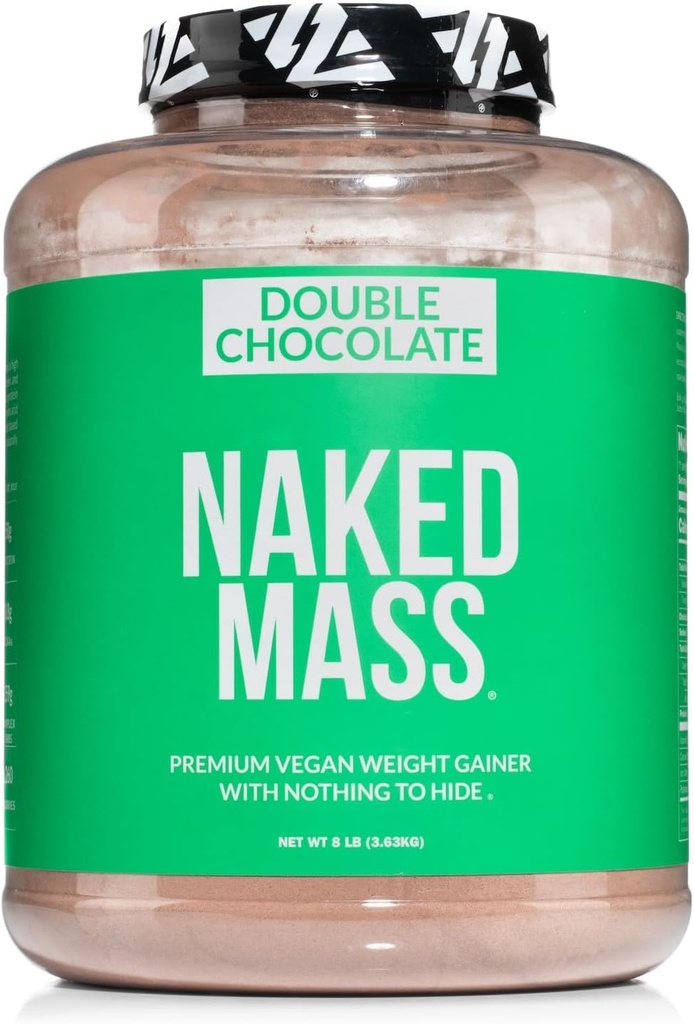 NAKED Vegan Mass - Double Chocolate Weight Gainer - 1,260 Calories, 50G Protein, Nothing Artificial, All Natural Chocolate Protein Powder, Non-GMO, Soy & Gluten Free - 8LB Bulk - 11 Servings