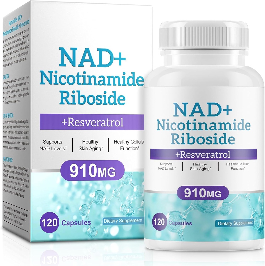 NAD Supplement for Men and Women - Liposomal Nicotinamide Riboside, Quercetin, NAD+ Supplement with Resveratrol 910mg - Supports Muscle, Brain, Energy, 120 Capsules