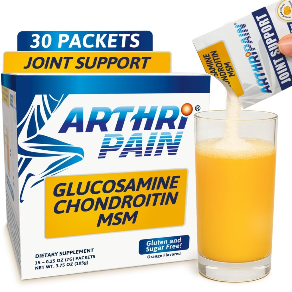 Arthripain – Suplemento de reparación de cartílago de apoyo conjunto – Jugo mixto de prueba clínica - Asistencia para el alivio de ligamento – Glucosamine Chondroitin MSM – Tratamiento de rodillas hinchadas – Libre de azúcar – Hecho en Estados Unidos - 30ct