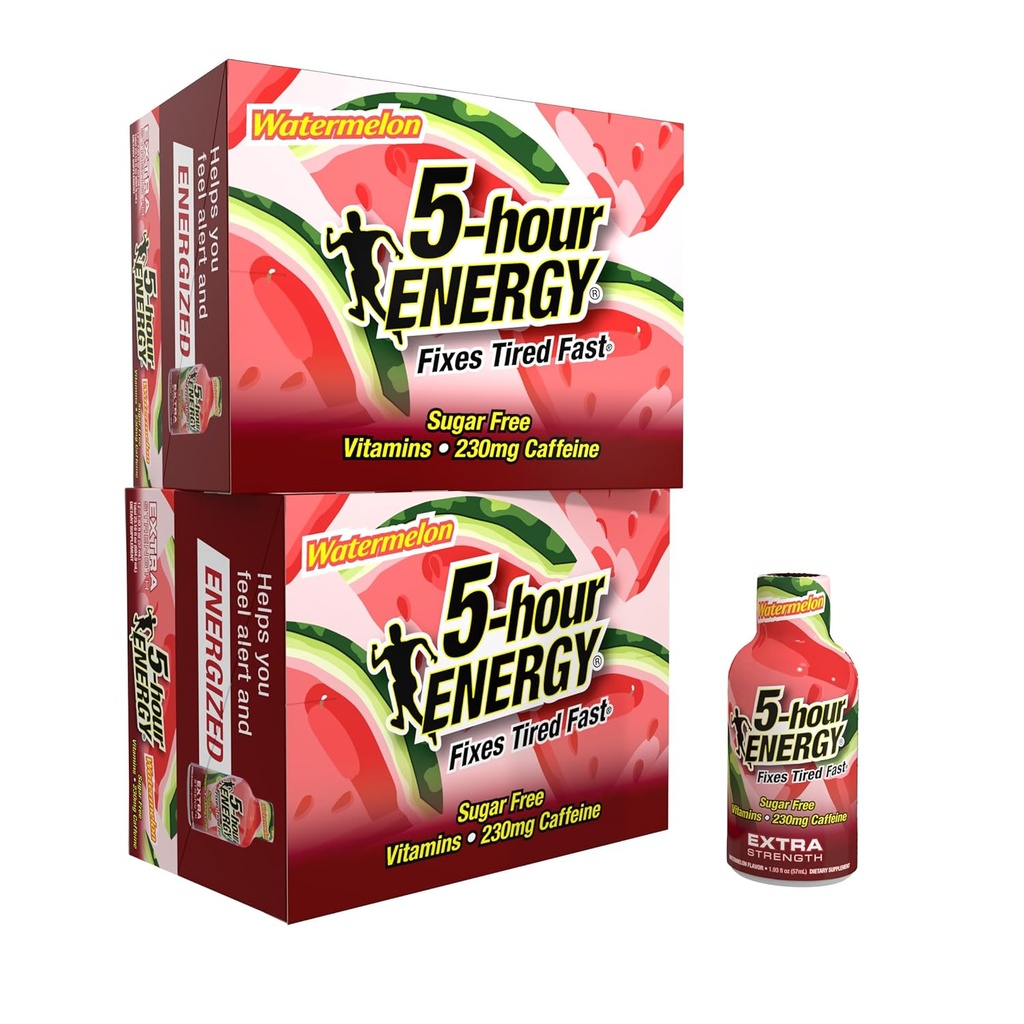 5-hour ENERGY Extra Strength Energy Shot, Watermelon Flavor (1.93 oz. - 24 Count) Sugar-Free & Zero Calories, B-Vitamins & Amino Acids, 230mg Caffeinated Energy Shot, Dietary Supplement