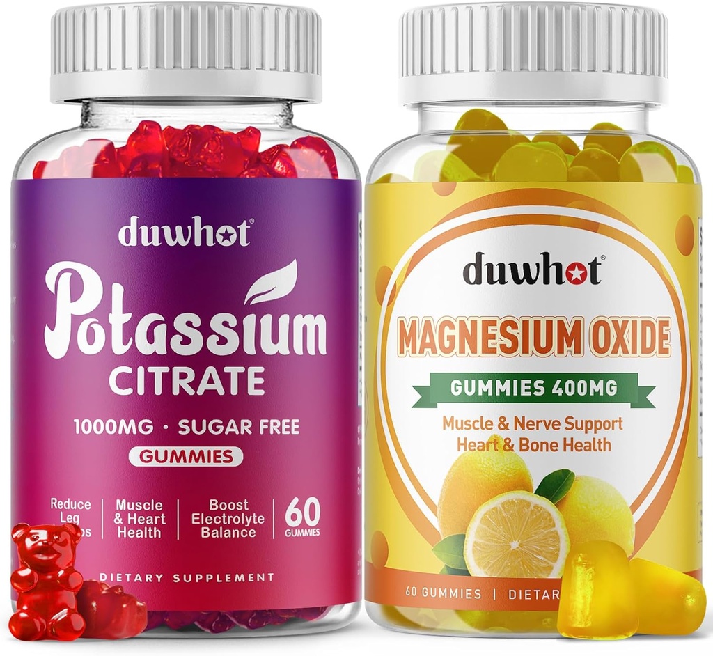Potasio Citrate Gummies 1000mg, Magnesium Oxide Gummies 400mg, Suplemento para adultos