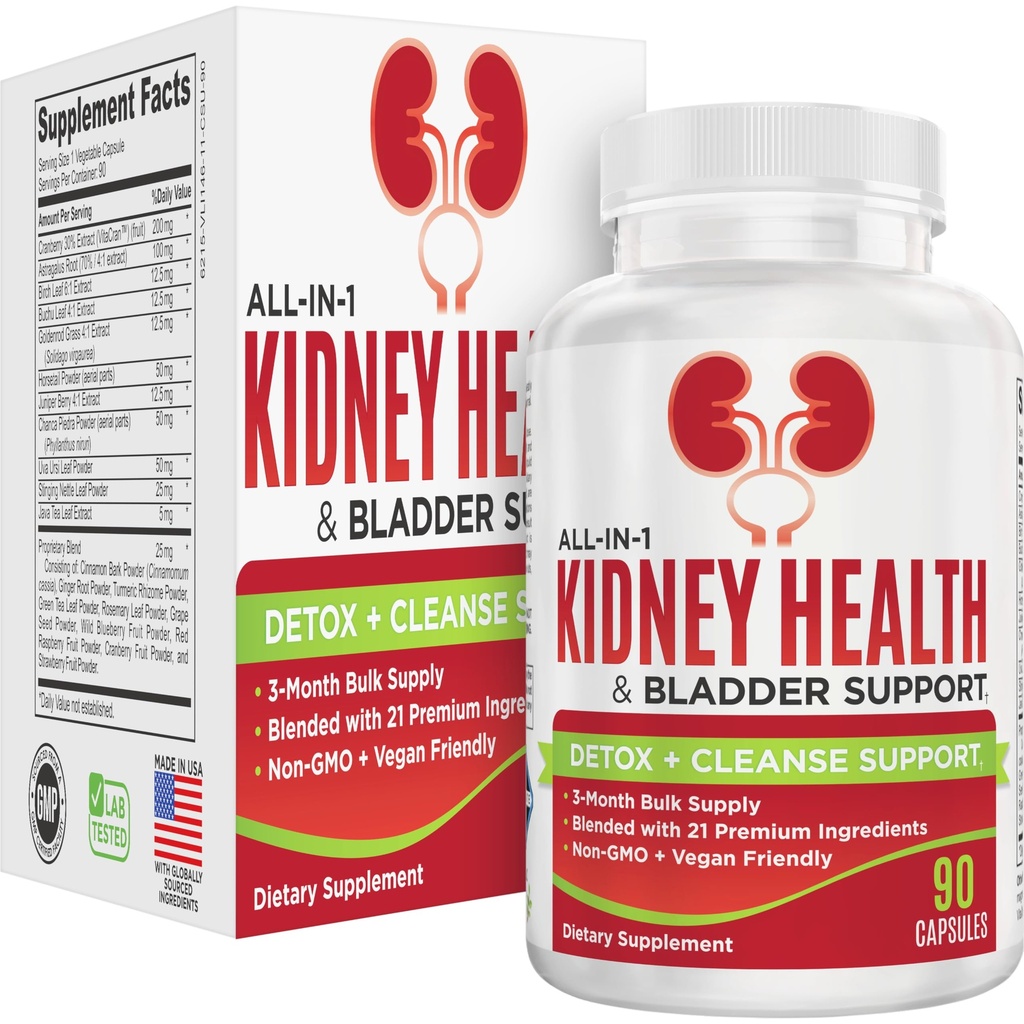 Riñón &amp; Vejiga (3 meses) Apoyo a la salud Suplemento ← All-in-1 Urinary Tract Supplements with 21 Active Ingredients ← Kidney Cleanse Detox Support Nutrients TEN 90-Day Bulk Supply ← 90 Capsules