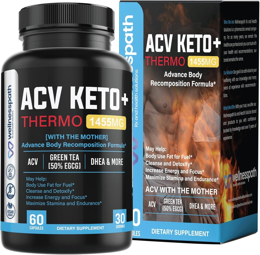 ACV Keto Supplements, Mothers Apple Cider Vinegar (1455 Mg) Pills for Metabolism and Appetite Support, THERMO ACV Keto Pills for Weight Loss and Belly Fat, Adult Slimming Capsules for Women Men
