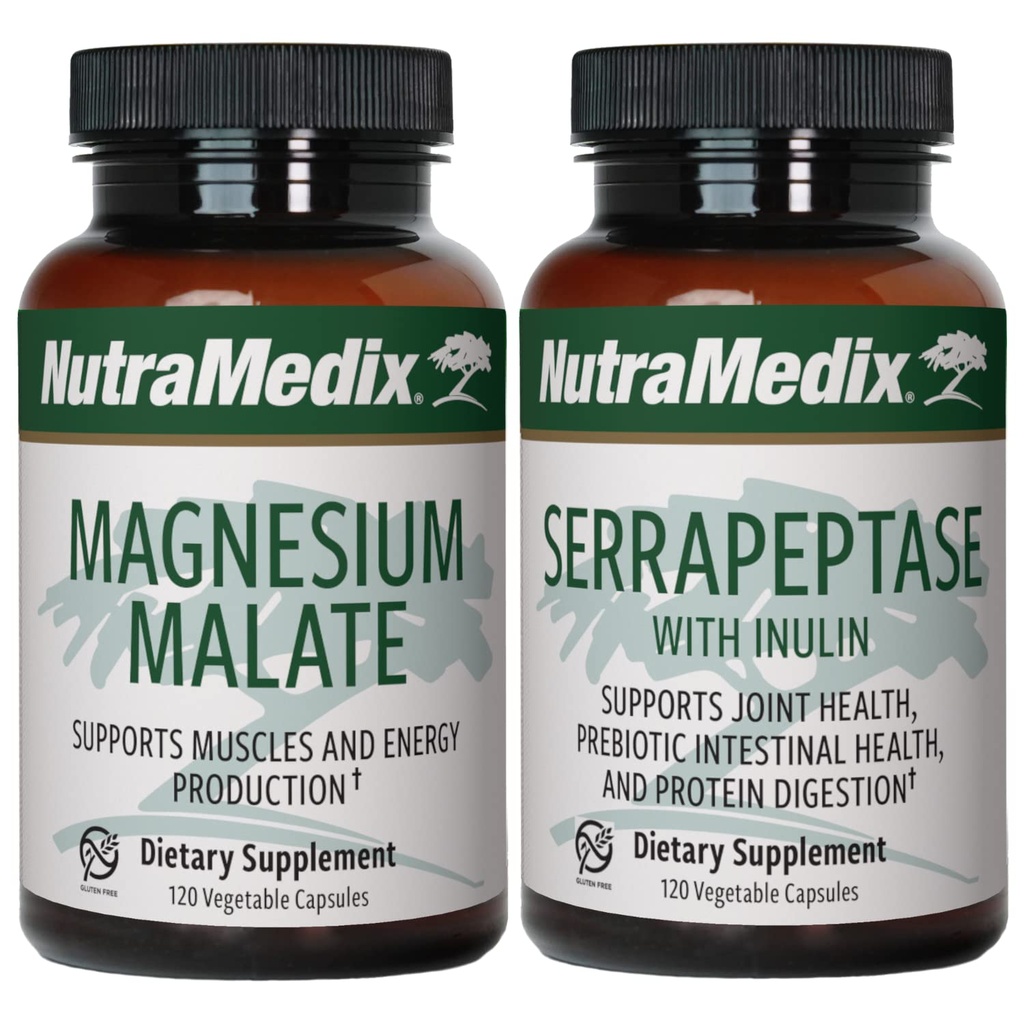NutraMedix Fitness Plan Suplemento Bundle - Incluye Magnesium Malate for Energy & Athletic Support and Serrapeptase for Joint & Mobility Wellness - Fitness Support Supplements -2-Piece Capsule Set