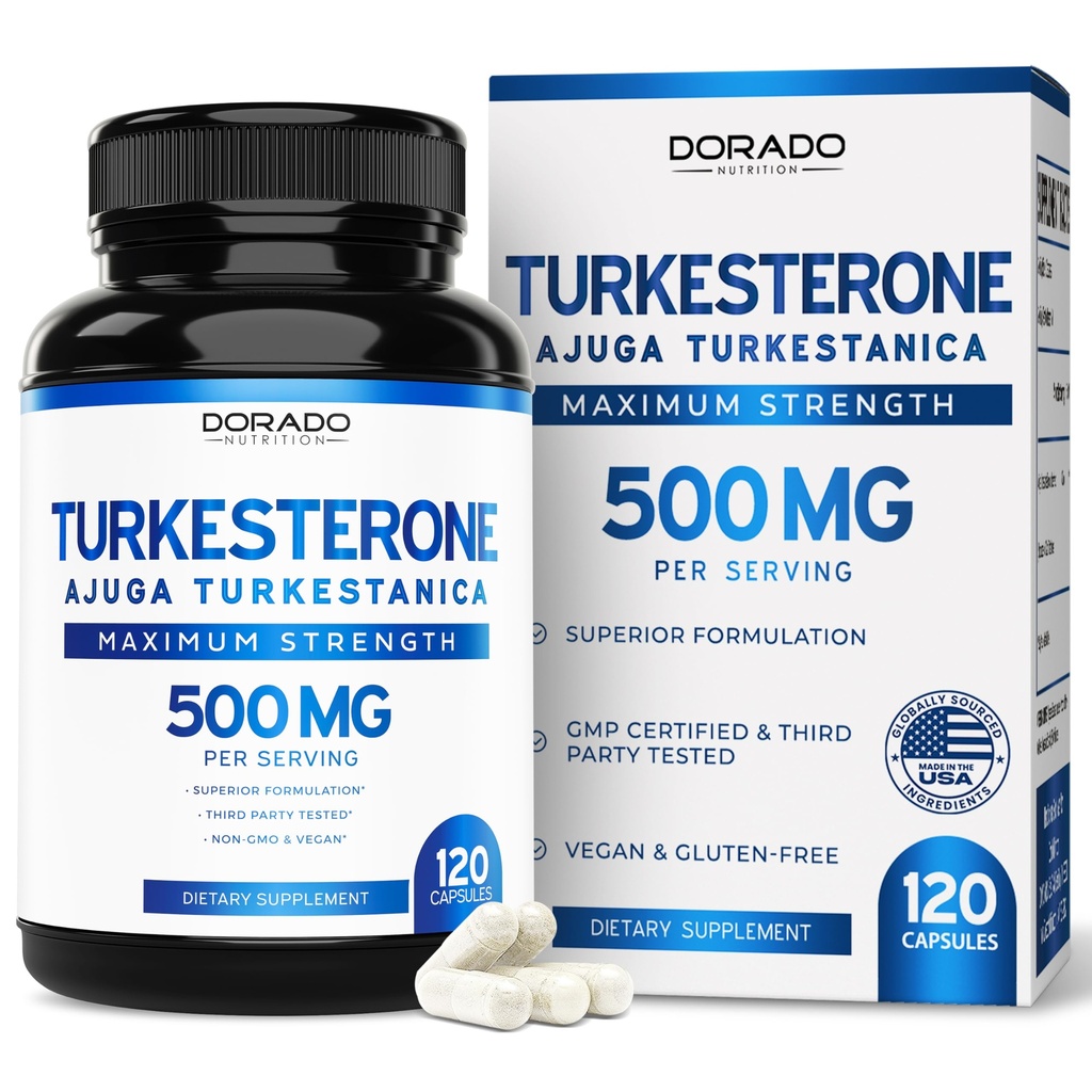 Turkesterone Supplement 500mg (120 Capsules) - Stamina, Drive, Athletic Performance & Muscle Mass - (Ajuga Turkestanica Std. to 10% Turkesterone) (Similar to Ecdysterone) - Non-GMO & Vegan Capsules