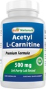 Mejores Naturales Acetyl L-Carnitine (ALCAR) 500mg, 120 Capsules, 120 Serviciones - No GMO y Gluten Gratis, 1 Cápsula por Serving