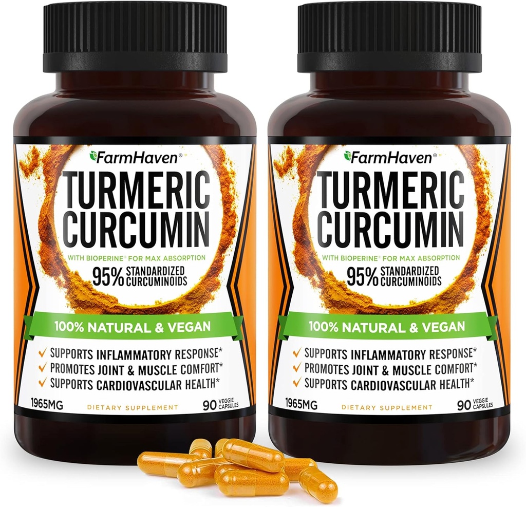 Curcumina Turmérica con BioPerine Black Pepper & 95% Curcuminoids, Absorción Máxima para Soporte Conjunto, Capsules Turméricos No GMO, Made in USA - 180 Veg Caps