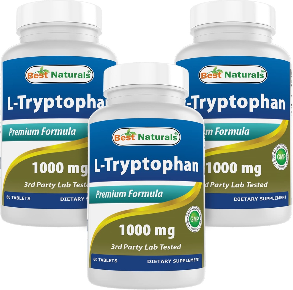 Mejores Naturales L-Tryptophan 1000 mg 60 Tabletas (60 Cuenta (Pack of 3))