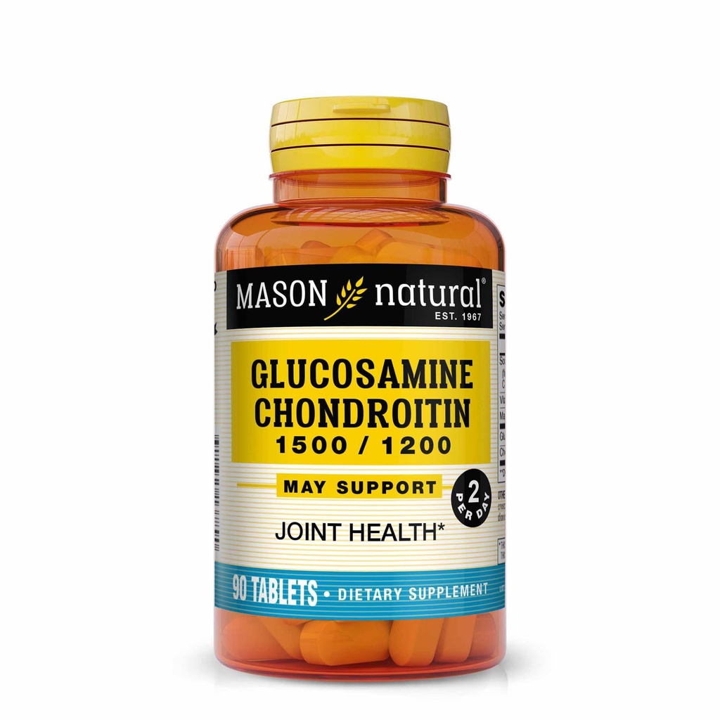 MASON NATURAL Glucosamine Chondroitin 1500/1200 2 Por día con vitamina C - Apoya la salud conjunta, la flexibilidad mejorada y la movilidad*, 90 cápsulas