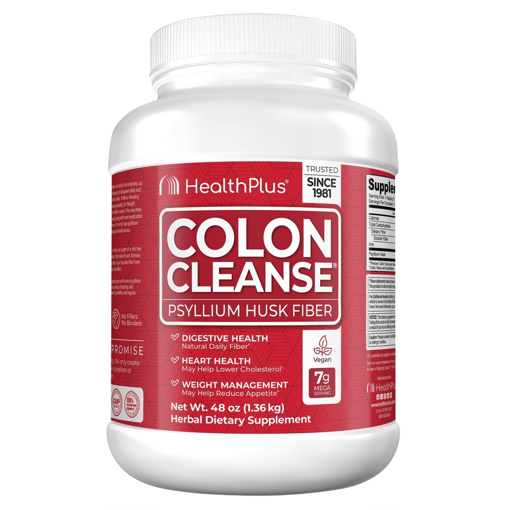 Health Plus Colon Cleanse Digestive Support ← All Natural Daily Fiber for Toxin Elimination Toxin Remove Reducir Bloating Silencioso Apoyos Heart Health 48 Ounces, 194 Servimientos