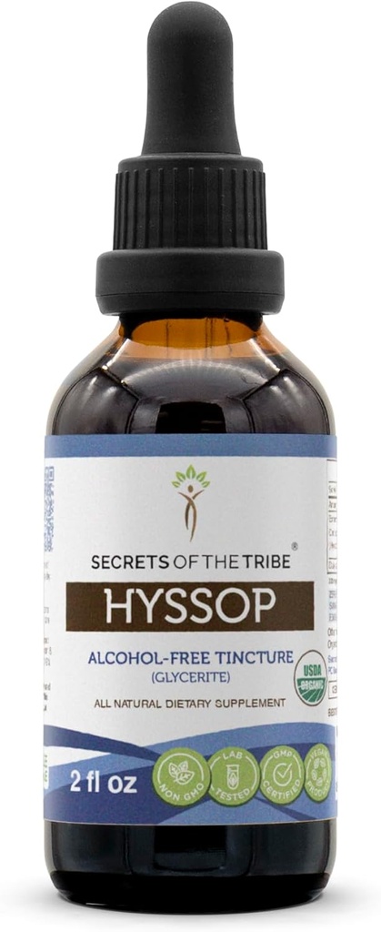 Hyssop USDA Organic | Alcohol-Free Extract, High-Potency Herbal Drops | Made from 100% Certified Organic Hyssop (Hyssopus officinalis) Dried Herb (2 oz)