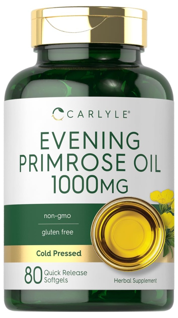Carlyle Evening Primrose Oil Capsules 1000mg  80 Softgels ← Cold Pressed Supplement ← No Gluten Free