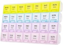 Gran organizador semanal de píldoras 4 veces al día, caja de presión de 7 días de Moisture-Proof 7 días, cajas de píldoras de viaje portátil para píldoras suplementos de aceite de vitamina pescado (amarillo)