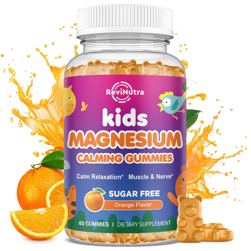 Calm Magnesium Gummies for Kids - Magnesium Glycinate Supplement for Sleep, Brain, Immune & Bone Health - Great Tasting Magnesium Gummies for Kids & Adults - Vegan Sugar Free Orange 60ct