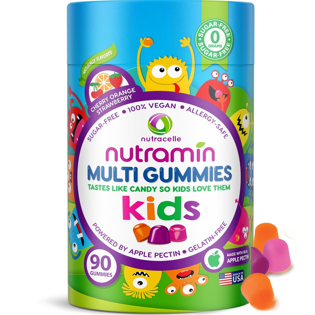 Nutracelle NUTRAMIN Sugar-Free, Allergen-Free 100% Vegan Gummy Multivitamins for Kids - Great Tasting Natural Gummies Your Kids Will Love - 90 Count Bottle