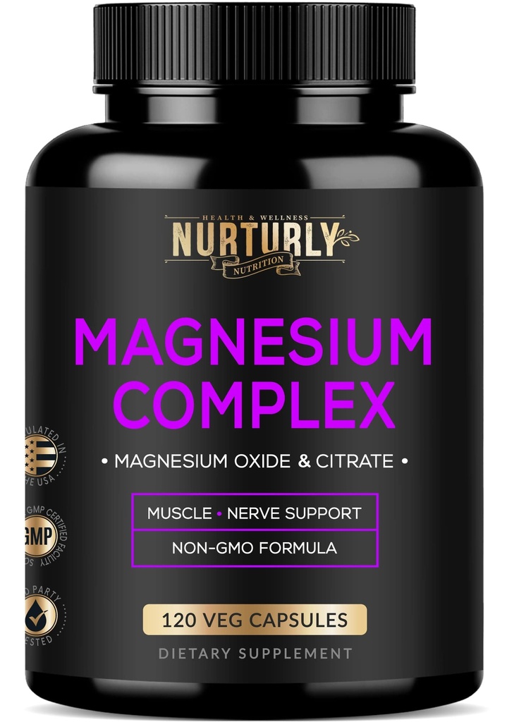 Magnesium Citrate & Oxide 500mg Complex Supplement - High Absorption Maximum Strength - Helps Support Bone Density and Strength, Muscles, Energy and Sleep - 120 Vegan Capsules