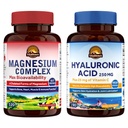 Vitalitown Magnesium + Hyaluronic Acid Bundle| Magnesium Complex (Item 1) & Hyaluronic Acid Plus Vitamin C (Item 2) | 120 Magnesium Capsules & 90 Hyaluronic Acid Capsules