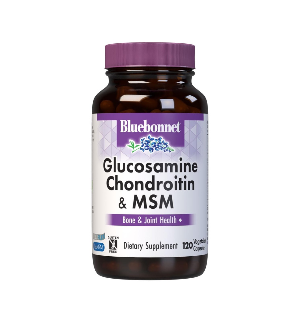 Bluebonnet Nutrition Glucosamine Chondroitin &amp; MSM, Glucosamine, Bone & Joint Health*, Non-GMO, Gluten-Free, Soy-Free, Dairy-Free, 120 Vegetable Capsules, 40 Servings