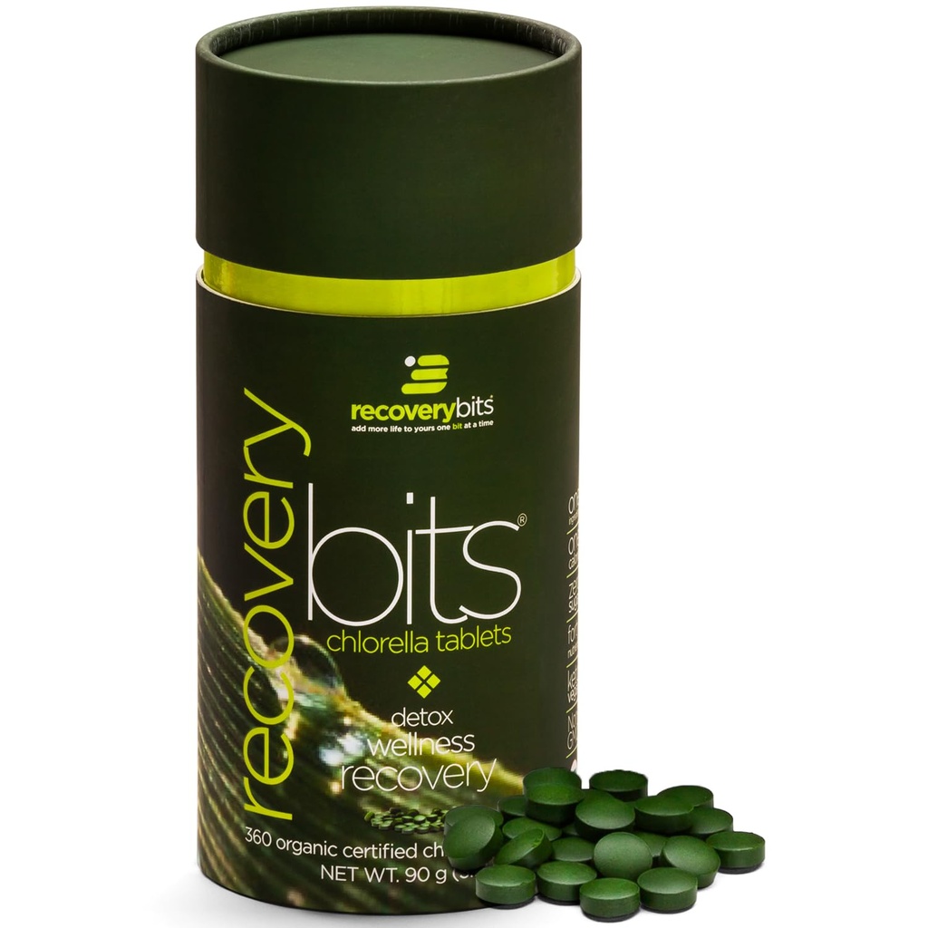 RECOVERYbits - Tablas de Clorella Orgánica - Superalimentos de Algas Basadas en Plantas - Clorofila - Muro Celular Agrietado - Energía - Sistema Inmunitario - Detox - Keto - Vegan - No-GMO - Pequeño Cangrejo - 360 Tabletas