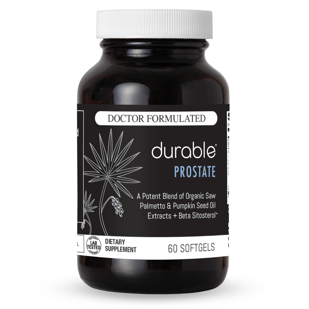 Durable Prostate – 300 mg Organic USPlus® Saw Palmetto Beta-Sitosterol Lycopene & Pumpkin Seed – Supports Prostate Health Urination Doctor-Formulated Made in USA - 30 Day Supply (60 Softgels)