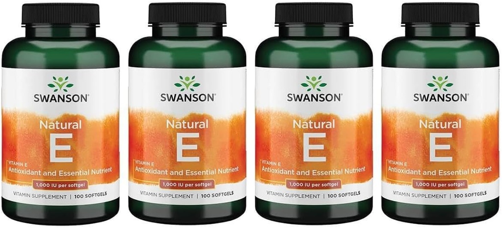 Swanson Vitamina E - Suplemento de Vitamina Natural Promoción de la Salud Cardiovascular - Fórmula Natural Entregando Tocoferoles D-Alfa Esenciales - (100 Softgels, 1000 UI Cada) (4 Pack)