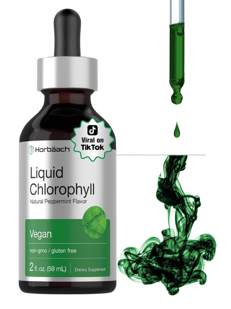Horbäach Liquid Chlorophyll Drops | 2 oz | Vegan, Non-GMO, and Gluten Free Formula | Natural Peppermint Flavor