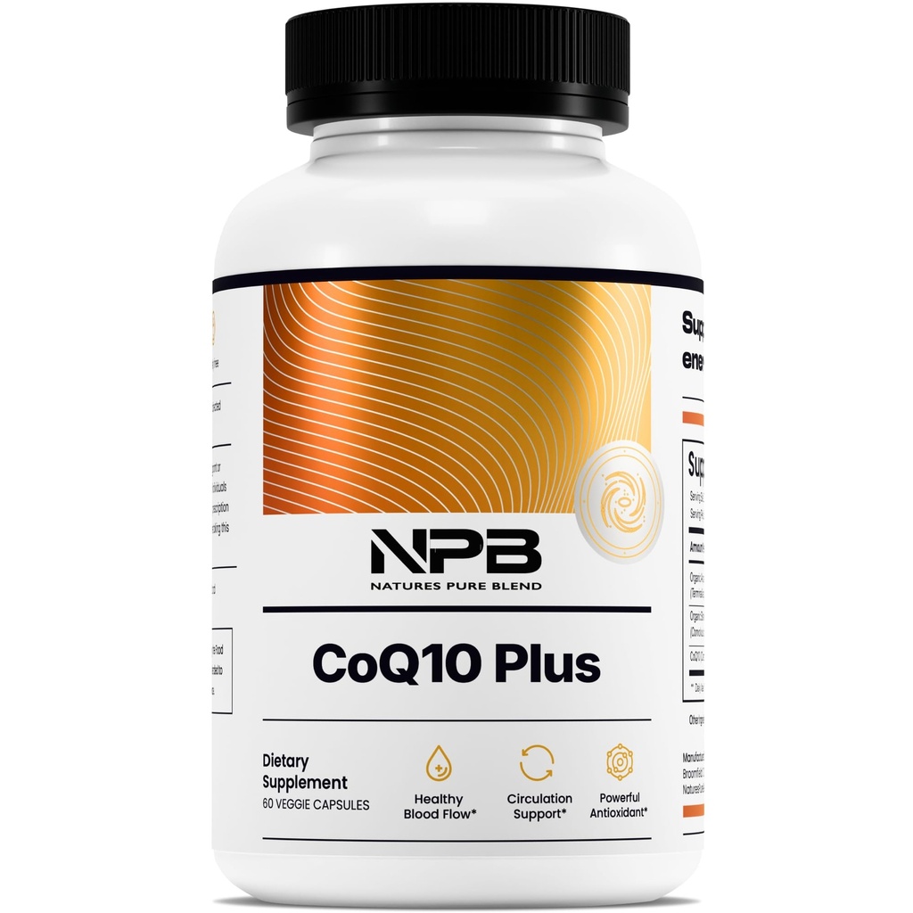 Nature's Pure Blend CoQ10 Plus – Antioxidant Formula with Arjuna & Shankhpushpi – CoQ10 Ubiquinol for Circulation, Blood Flow & Energy – Coenzyme Q10 Supplement for Immune System – 60 Capsules