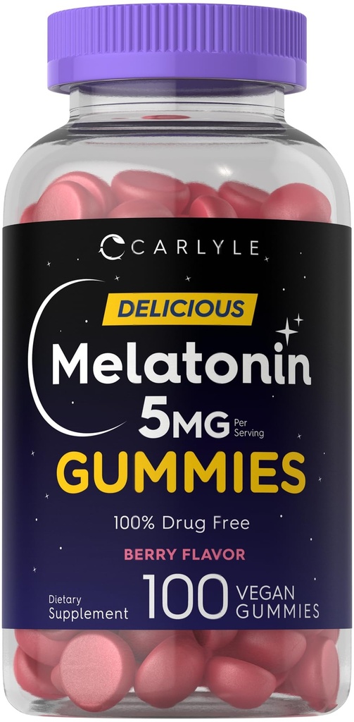 Carlyle Melatonin 5mg Gummies Silencio 100 Conde Silencio Berry Flavor  100% Drug Free ← Non-GMO, Gluten Free Supplement