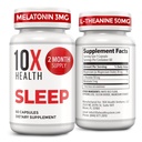 10X Health Sleep Supplements for Adults - 60 Capsules - Melatonin 3mg, L Theanine, Magnesium Supplement, Magnesium Oxide for Deep, Better Rest & Relaxation - 3-in-1 Natural Sleep Support