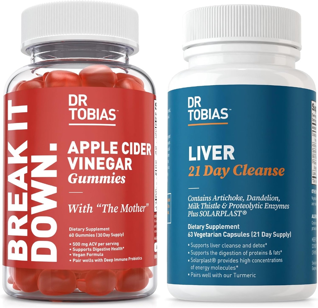 Dr. Tobias Liver 21 Day Cleanse and Apple Cider Vinegar Gummies - Supports Digestive Health and Liver Detox, Vegan, Non-GMO