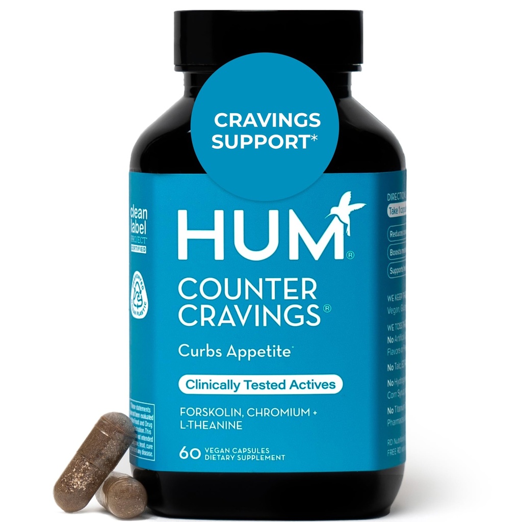 HUM Counter Cravings Chromium Supplements with L Theanine, Seaweed Extract " Forskolin to Help Support Appetite, Cravings, and Routines, Gluten Free, Caffeine Free Formula, 60 Vegan Capsules