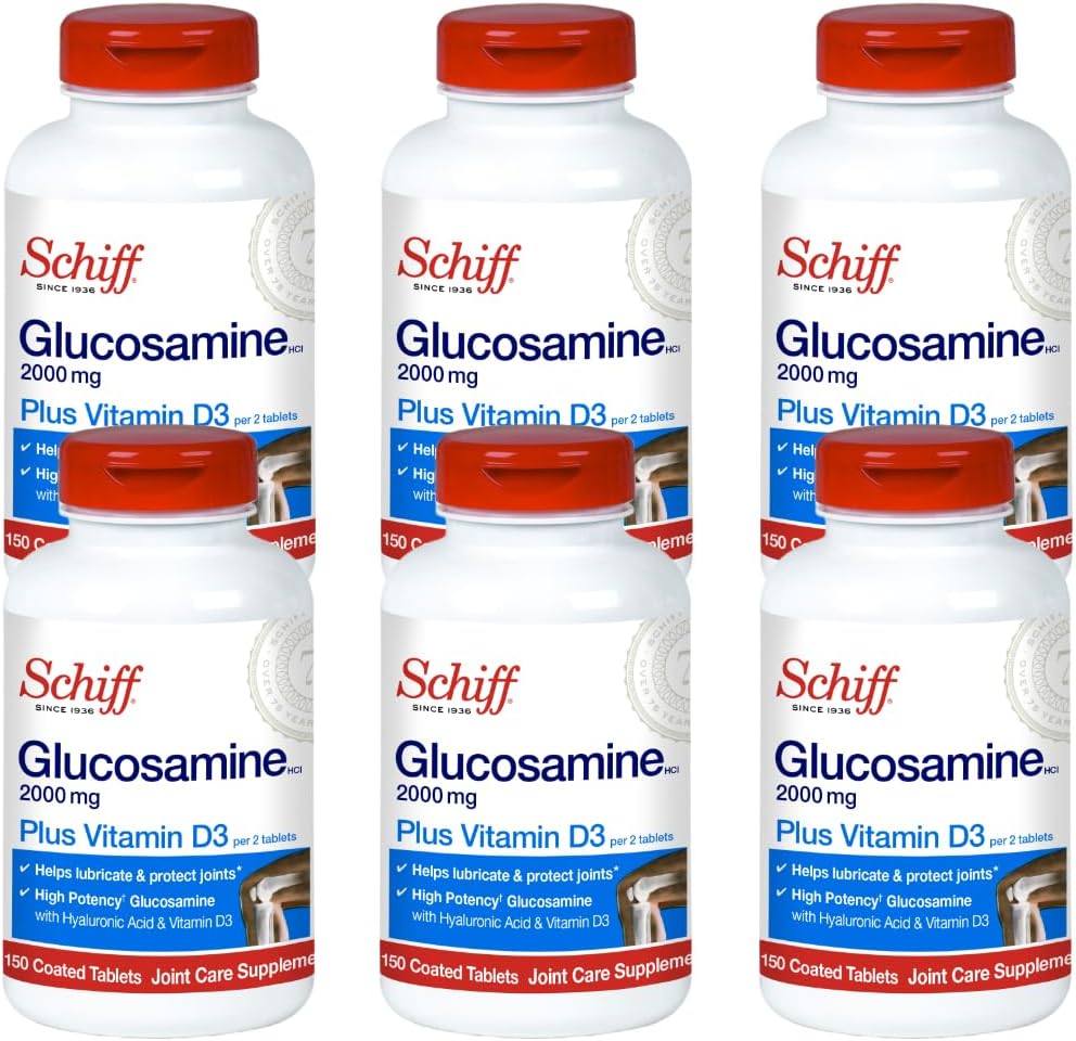 Schiff Glucosamine 2000mg con vitamina D3 y ácido hialurónico, 150 tabletas - Suplemento Conjunto (Pack of 6)
