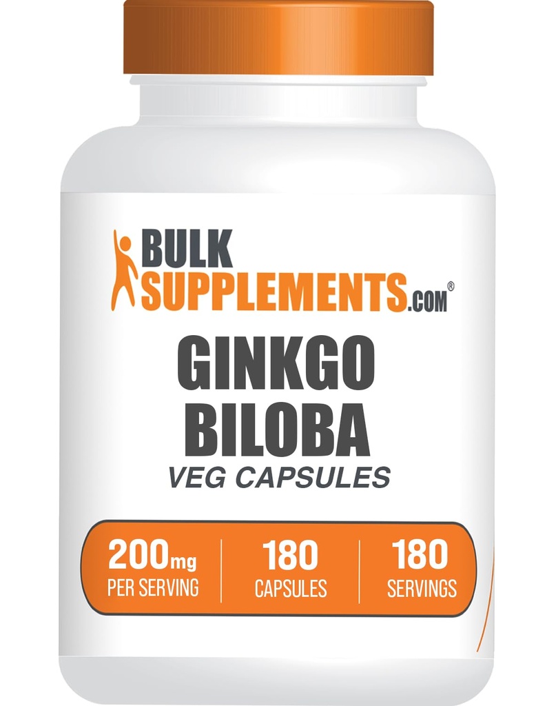 BulkSupplements.comginkgo Biloba Extract Capsules - Ginkgo Biloba Fuentes de hojas, Suplemento Herbal - Vegan, 1 Cápsula por Serving, 180 Conde (Pack of 1)