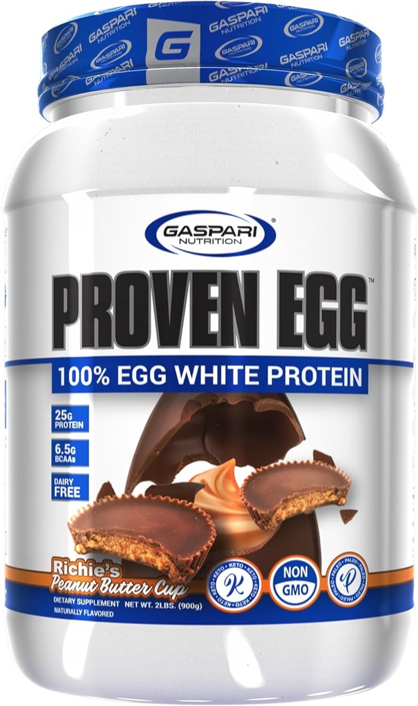 Gaspari Nutrition Proven Egg, 100% Egg White Protein, 25g Protein, Keto Friendly, Dairy and Lactose Free, Soy Free (2 lbs, Peanut Butter Cup)